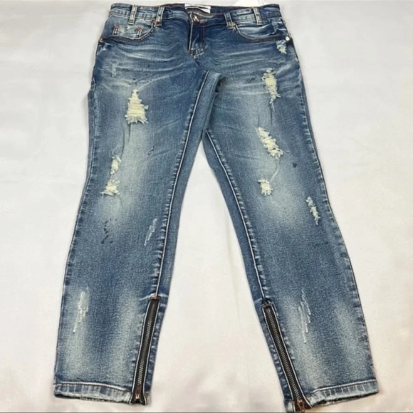 NEW ONE X ONE TEASPOON Freebird ll Low Waist Distressed Zipper Hem Size 28 - Picture 7 of 12